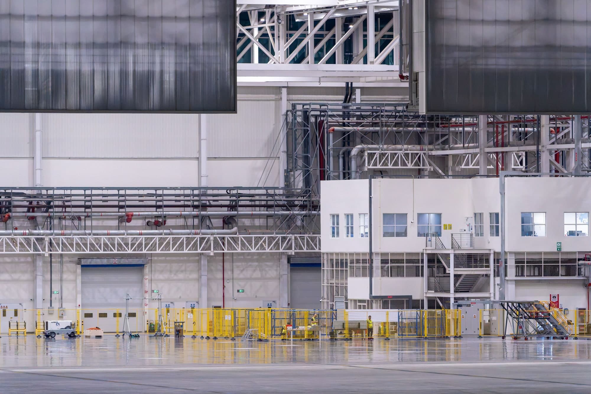 Large industrial aircraft hangar interior