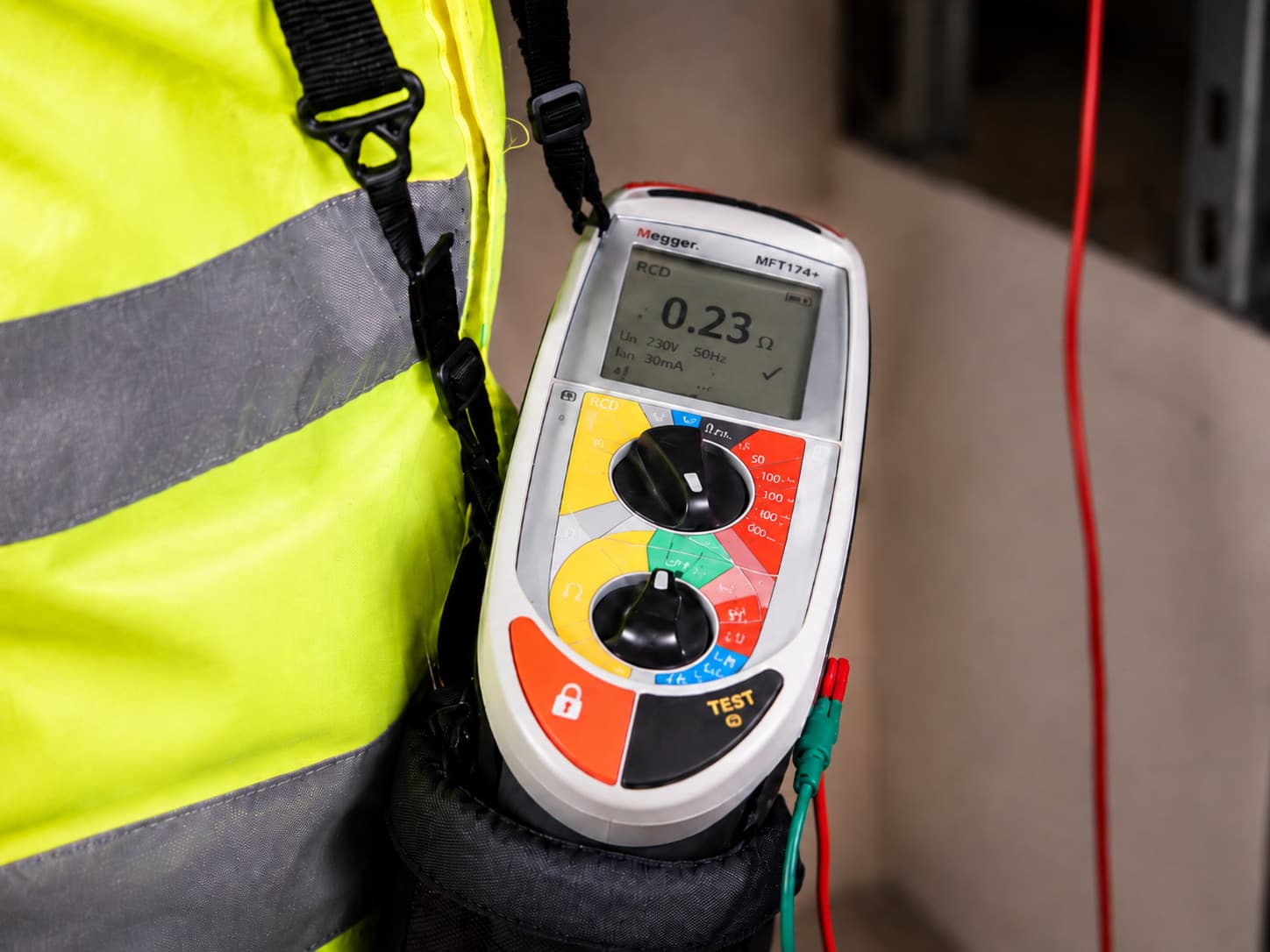 Megger electrical test instrument used during installation testing